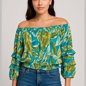 Rachael Zoe Green Tropical Crop Top - Size Medium